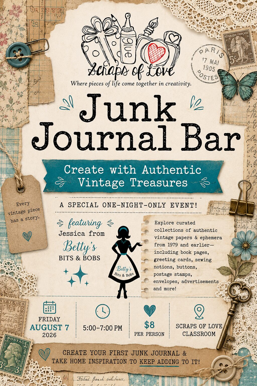 Junk Journal Bar - Create with Authentic Vintage Treasures August 7th